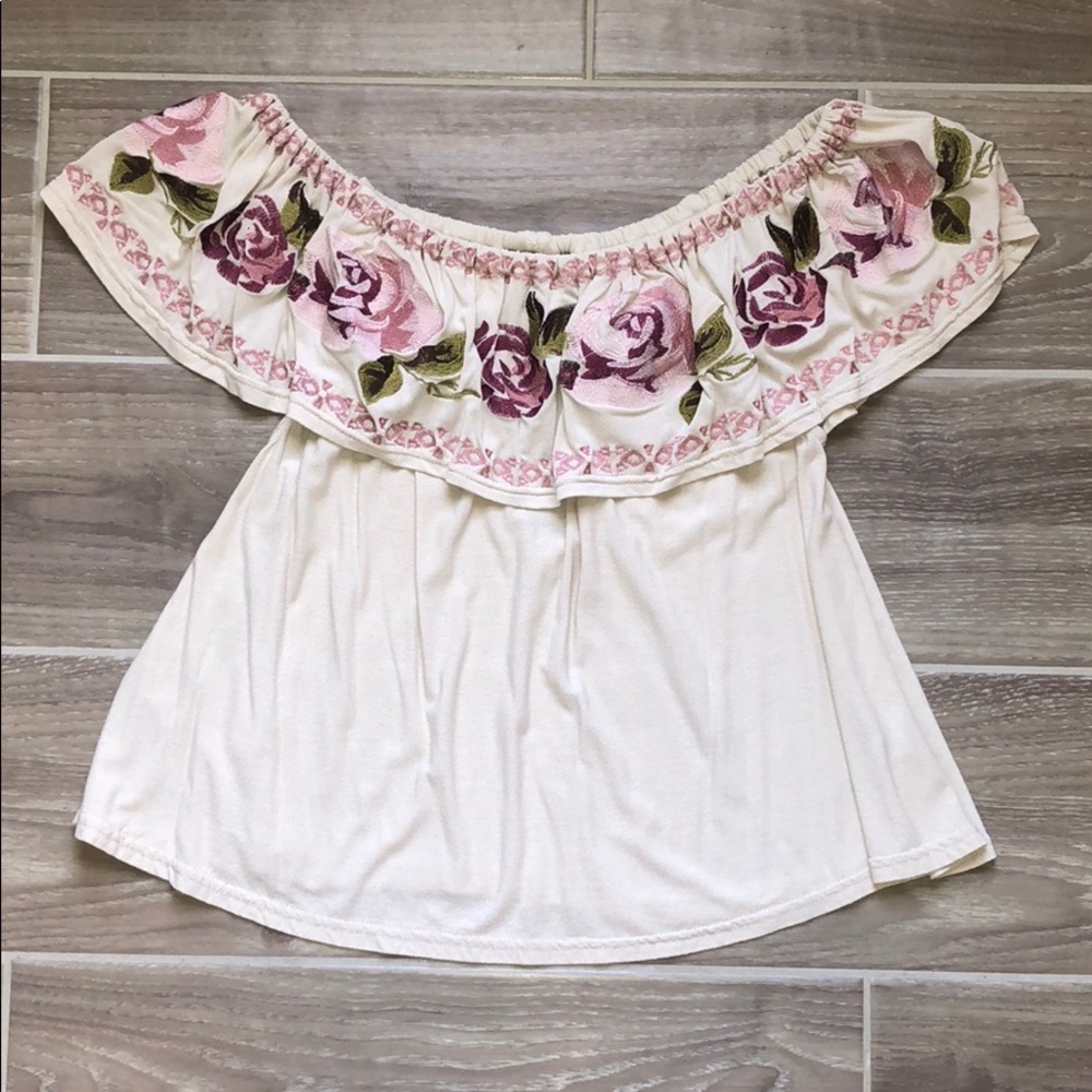 Off shoulder rose embroidered blouse